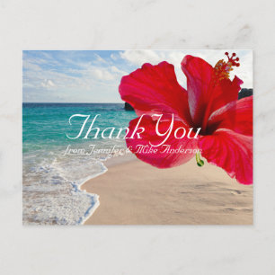 Cartão Postal Bonito praia Tropical Red Hibiscus Obrigado