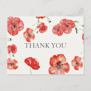 Cartão Postal Bonito Red Poppies floral Obrigado