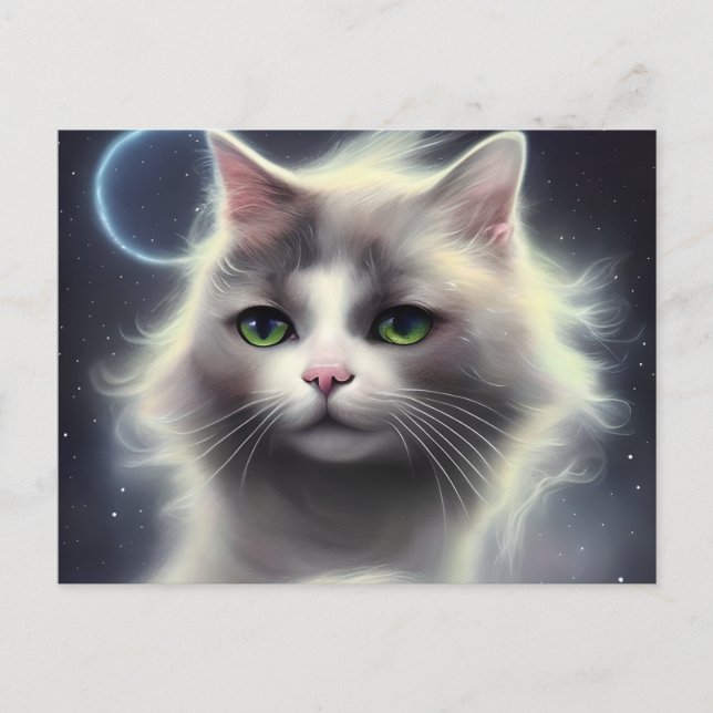 Cartão Postal Bonito Retrato de Gato com Flores em Cachorro Pa (Frente)