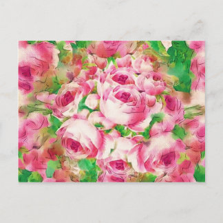 Cartão Postal Bonito Rosas Rosa