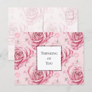 Cartão Postal Bonito rosas rosa pensando em você