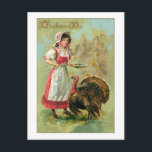 Cartão Postal Bonito Vintage Fazenda Girl com Turquia<br><div class="desc">Cartão de saudação vintage restaurado com beleza,  com uma fazenda bonito vestindo um capô alimentando um peru Tom. A parte traseira apresenta gráficos complementares e campos de texto editáveis.</div>