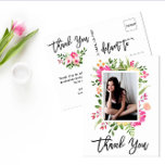 Cartão Postal Bonito Watercolor Flowers Script Foto Obrigado<br><div class="desc">Bonito Watercolor Flowers Script Foto Obrigado Cartão-Postal.</div>