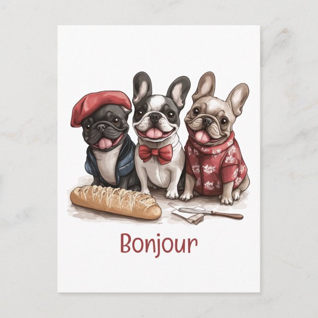 Cartão Postal Bonjour French Bulldogs (Frente)