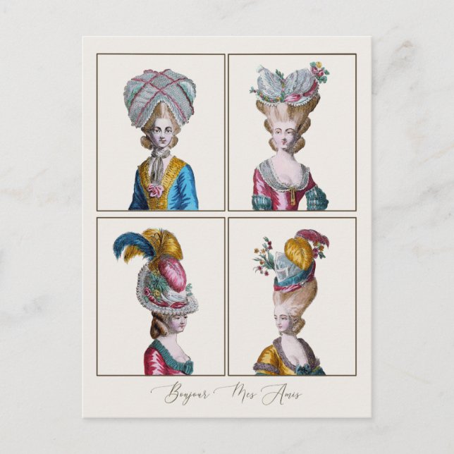 Cartão Postal Bonjour Hello Amiga Marie Antoinette Fashion (Frente)