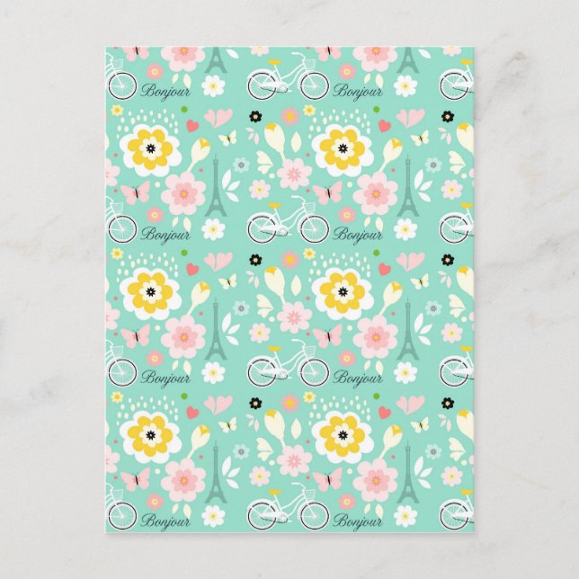 Cartão Postal Bonjour Paris Eiffel Tower Design (Frente)