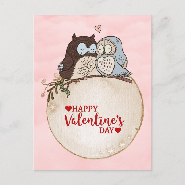 Cartão Postal Bonne Santo-Valentin chouettes (Frente)