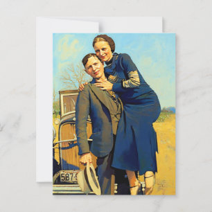 Cartão Postal Bonnie Parker Clyde Barrow 1933 Faux Painting