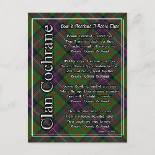 Cartão Postal Bonnie Scotland I Adore The Clan Cochrane Tartan