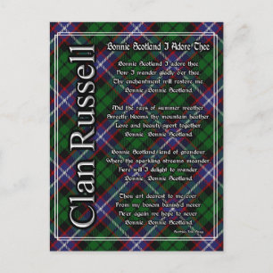 Cartão Postal Bonnie Scotland I Adore The Clan Russell Tartan
