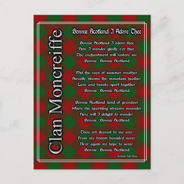 Cartão Postal Bonnie Scotland I Adore Theo Moncreiffe Tartan (Frente)