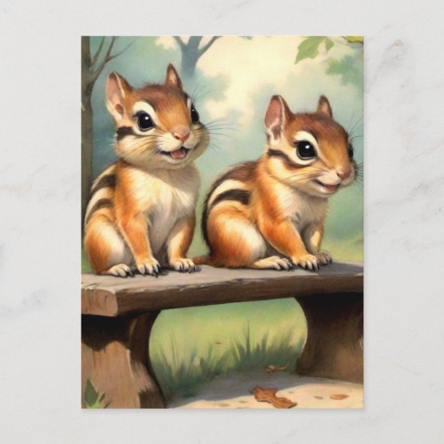 Cartão Postal Bons Chipmunks em Park (Frente)