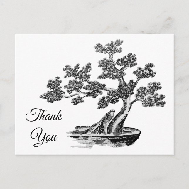 Cartão Postal Bonsai - Estilo chinês - preto e branco (Frente)