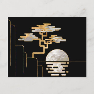 Cartão Postal Bonsai Geométrico e Lua - Pérola e ouro
