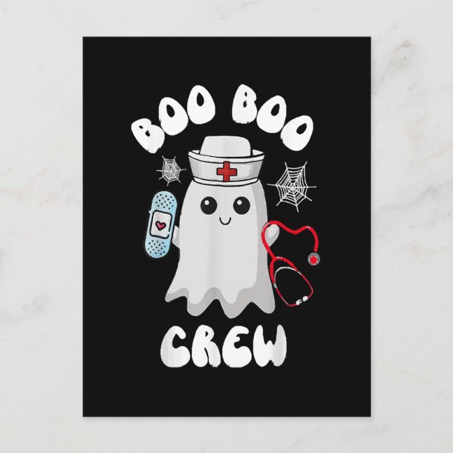Cartão Postal Boo Boo Crew Nurse Ghost Dia de as Bruxas engraçad (Frente)