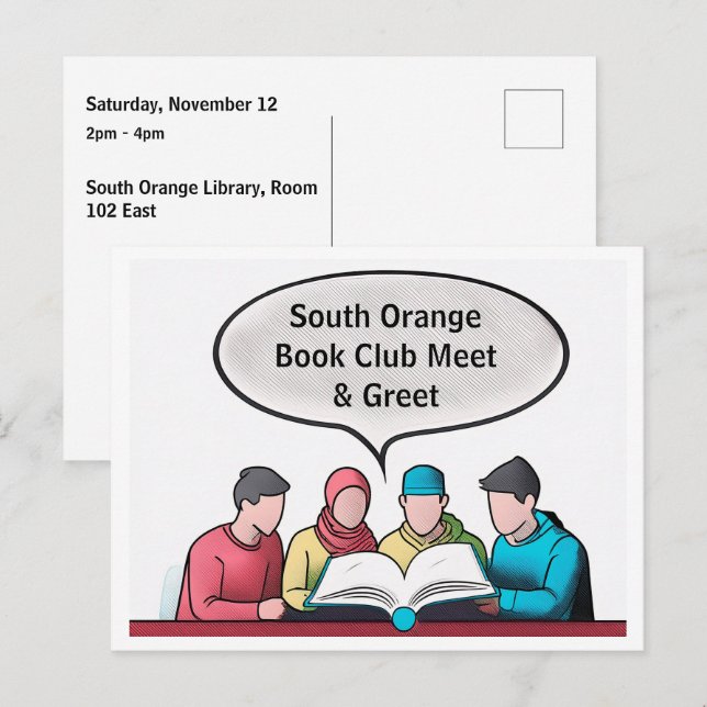 Cartão Postal Book Club Open Invitation Customizable (Frente/Verso)