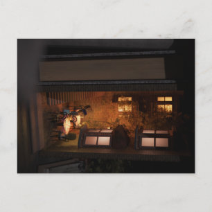 Cartão Postal Book nook diorama - pequeno café