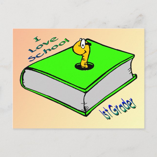 Cartão Postal Bookworm 1rua Grader - Adoro Escola (Frente)