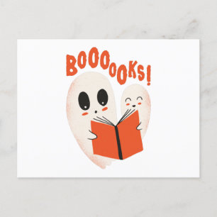 Cartão Postal Bookworm Engraçado Fantasma do Halloween Livros de