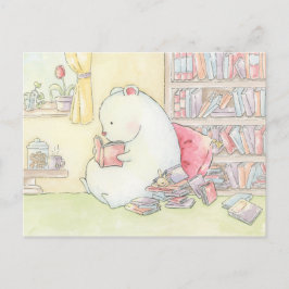 Cartão Postal Bookworms biblioteca polar urso bunny watercolor