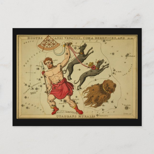 Cartão Postal Bootes, Canes Venatici, Coma Berenices, Q. Muralis (Frente)