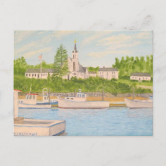Cartão Postal Boothbay Harbor: Barcos de lagosta e Igreja