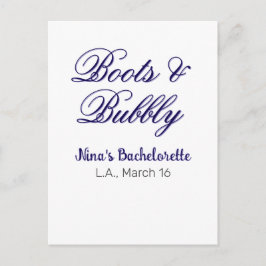 Cartão Postal Boots & Bubble bachelorette party name purpleplace