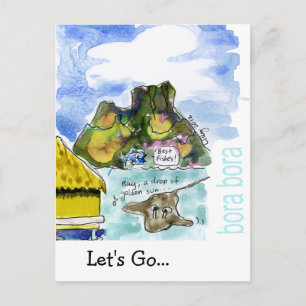Cartão Postal Bora Bora Cute Cartoon Watercolor