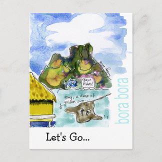 Cartão Postal Bora Bora Cute Cartoon Watercolor
