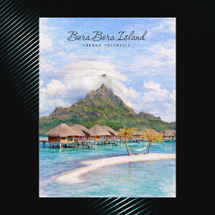 Cartão Postal Bora Bora Ilhas Taiti Aquarela Esacapada Tropical