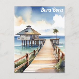 Cartão Postal Bora Bora Tropical Beach Resort Watercolor