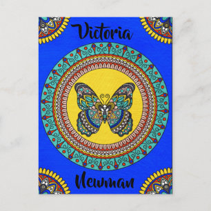 Cartão Postal Borboleta Amarela e Turquesa Editável