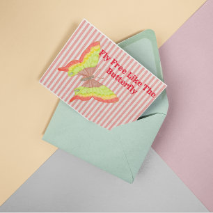 Cartão Postal Borboleta Amarela Vermelha Verde Retro Vintage