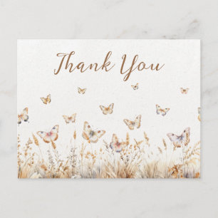 Cartão Postal Borboleta Aquarela Chá de Bebê Boho Agradecimento