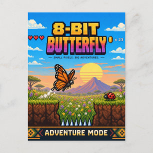 Cartão Postal Borboleta, Arte Pixel Retro de 8 Bits