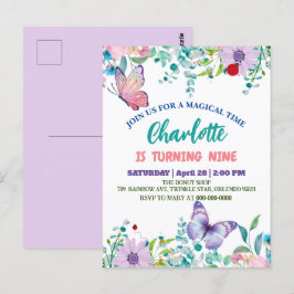 Cartão Postal Borboleta bonita Bolinhas floral Flor Aniversário 