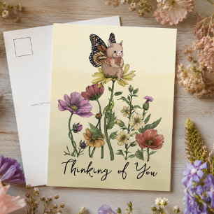 Cartão Postal Borboleta Coelho Jardim de Flores Silvestres Cotta