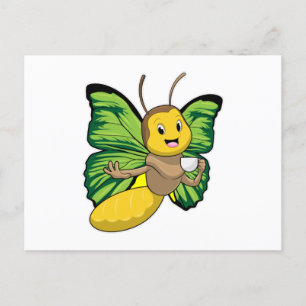 Cartão Postal Borboleta com xícara de café