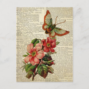 Cartão Postal Borboleta de arte floral na página do dicionário