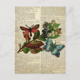 Cartão Postal Borboleta de arte floral na página do dicionário d