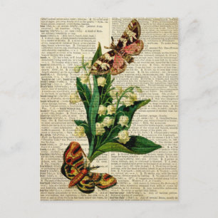 Cartão Postal Borboleta de arte floral na página do dicionário d