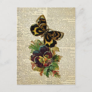 Cartão Postal Borboleta de arte floral na página do dicionário d