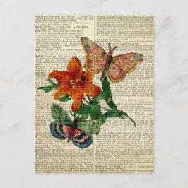 Cartão Postal Borboleta de arte floral na página do dicionário d