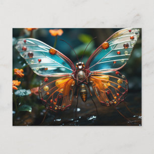 Cartão Postal Borboleta de fio estampunk transparente