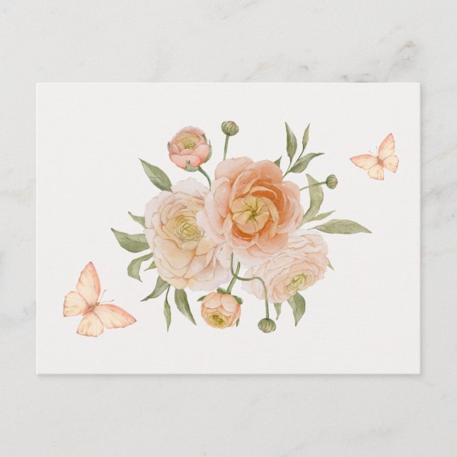Cartão Postal Borboleta de flor minimalista (Frente)