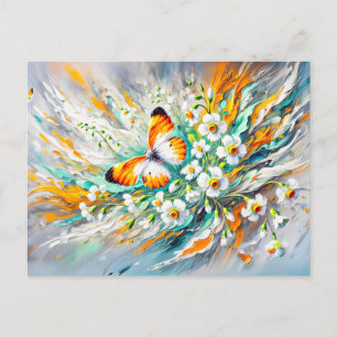 Cartão Postal Borboleta de Ponta Laranja com Pintura a Óleo de D