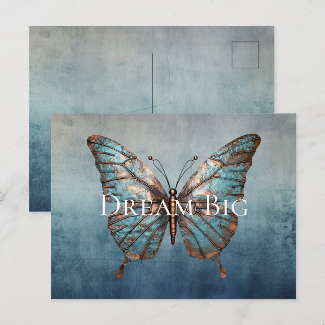 Cartão Postal Borboleta de Textura de Cinza Azul (Frente/Verso)