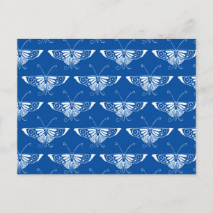 Cartão Postal Borboleta Deco de Arte Estilizada, azul de cobalto