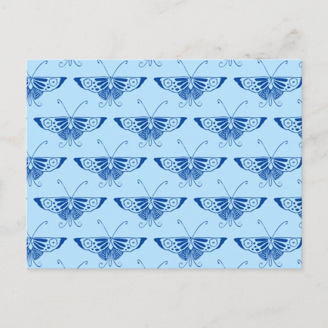Cartão Postal Borboleta Deco estilizada - azul cobalto e azul pá (Frente)