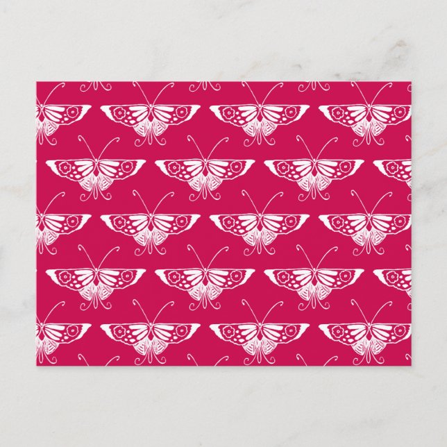 Cartão Postal Borboleta Deco estilizada - rosa fúcsia (Frente)
